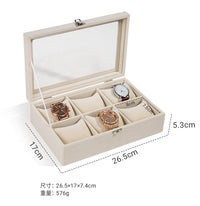 Flannel Watch Storage Box with 6 Slots and Jewelry Organizer with Transparent Lid