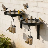 Metal Wall-Mounted Bird Bath Feeder with Hook for Outdoor Garden Patio Decoration