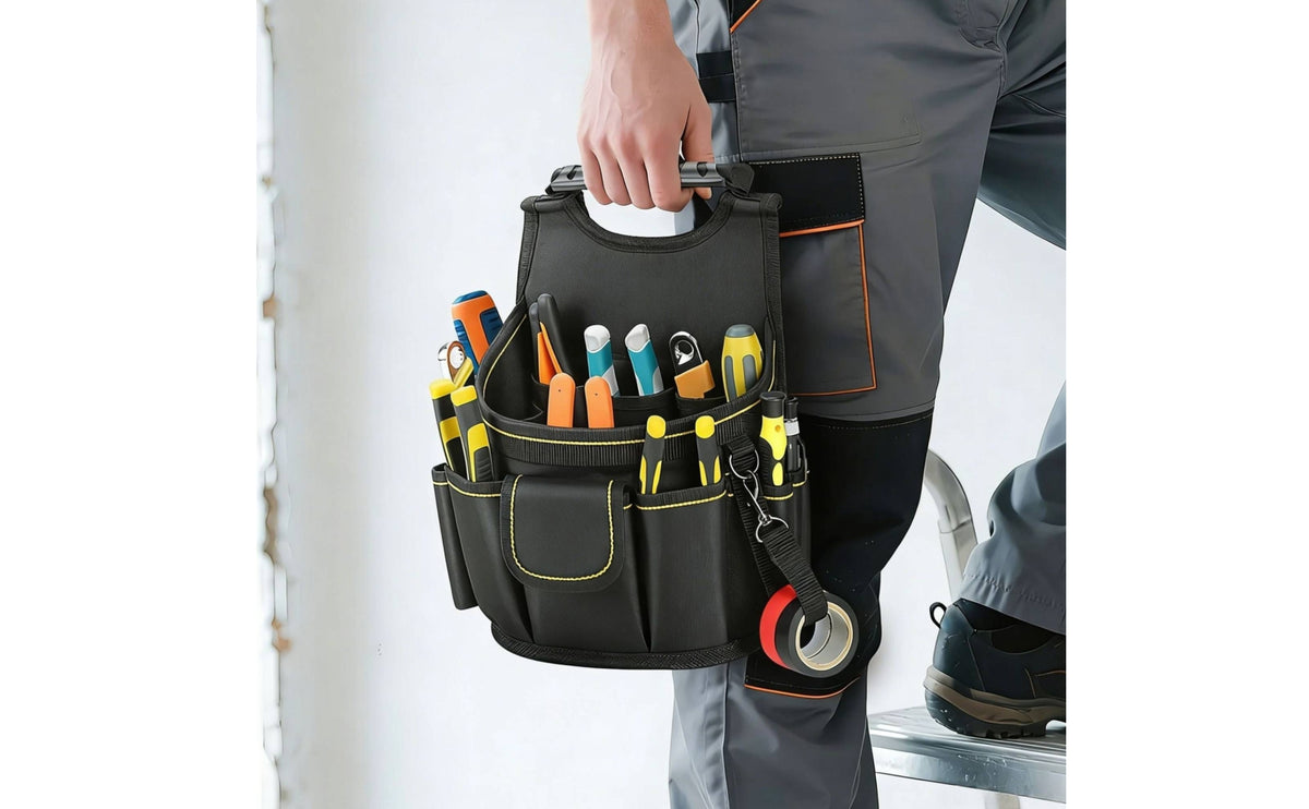 Tool Waist Bag Structured Tool Bag with Handle Heavy-Duty Utility Organizer for Electricians, Construction Sites, Home Repairs, Electrical Work