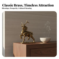 Brass Qilin Figurine Antiqued Finish Antique Qilin Decorative Piece Chinese Scaled Monster Deer Sculpture Good Fortune Symbol