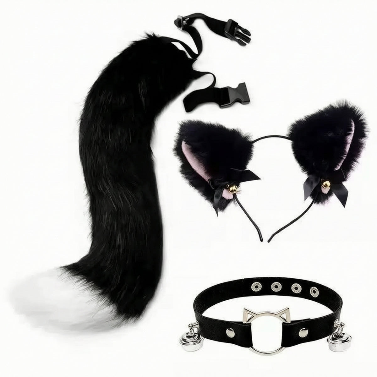 Feline Ears and Tail Set Soft Feline Ears Headband and Tail Set Soft-Textured Animal Costume Accessories for Festivals