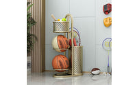 Freestanding Ball Storage Rack with Basket Floor-Standing Sports Equipment Storage Rack Multi-Level Sports Gear Organizer Versatile for Entryway