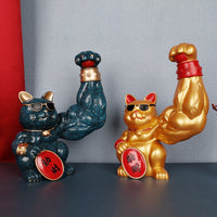 Creative Lucky Cat Figurine with Muscular Arm for Wealth and Business Opening