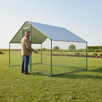 Covered Avian Pen Mesh Metal Chicken Coop Peaked Roof Avian Coop for Outdoors