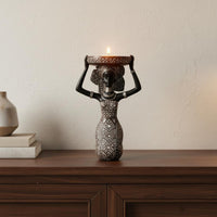 Resin Statue Candle Holder Handmade Look African Women Sculpture