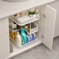 Kitchen Storage Rack, Under-Sink Storage, 3-Tier, Metal, Height 35cm, Space-Saving