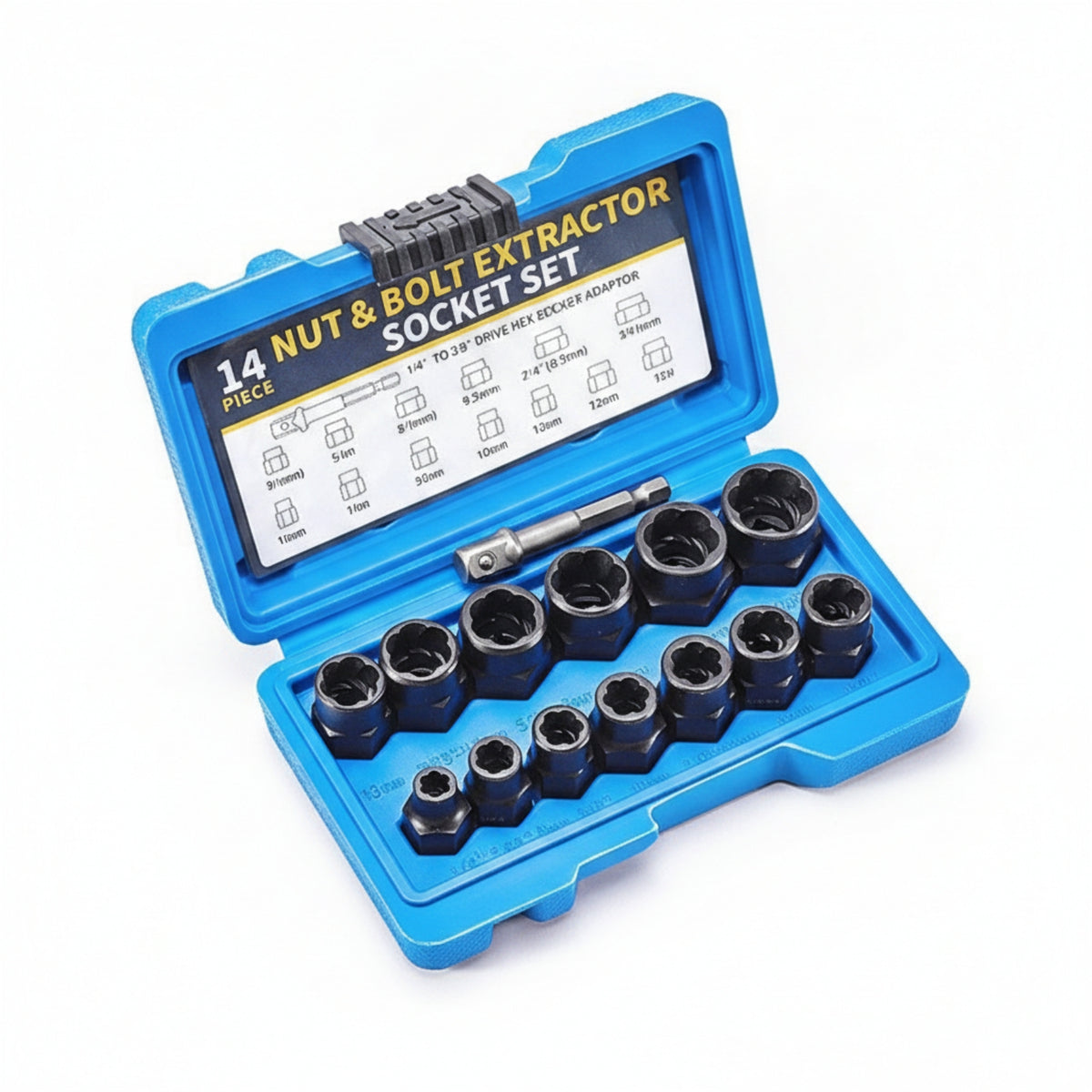 14 Pieces Chrome Vanadium Steel Nut and Bolt Extractor Set Spiral Grip Extractor Socket Set Rusted Fasteners Stripped Bolt Remover Storage Case