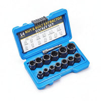 14 Pieces Chrome Vanadium Steel Nut and Bolt Extractor Set Spiral Grip Extractor Socket Set Rusted Fasteners Stripped Bolt Remover Storage Case