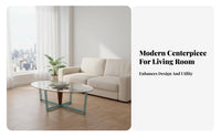 Oval Glass-Topped Coffee Table Minimalist Design Oval Glassglass-Topped Surface Modern and Design Sculptural Base