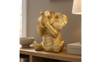 Sitting Elephant Statue Resin Gold Elephant Figurine Rounded Feet