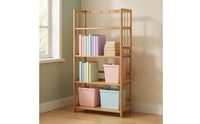 Bamboo Bookshelf Adjustable Slatted Bamboo Shelf Assembled Open Frame Bookshelf