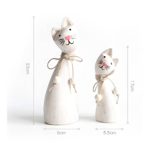 2 Pieces Wooden Feline Figurine Set Minimalist Design for Living Room, Bookshelf