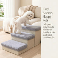 Dog Steps for Bed and Sofa with Foldable Design and Storage Compartment, Non-Slip Pet Stairs for Bedroom, Stable Ramp