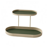 Two-Tier Storage Rack Iron Metal Tray Shelf Stand Leather-Like Lining Cosmetic Display Rack for Desktop
