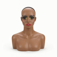 Mannequin Head with Shoulders Realistic Hairpiece Head with Shoulders Dark Skin Tone for Stylists