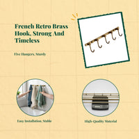 Sturdy Brass Antique Towel Rack Set, Vintage Wall Mounted Bathroom Hardware, No-Drill Accessories