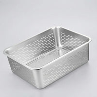 Stainless Steel Colander and Food Strainer, Rectangular Slotted Draining Basket, Sleek Kitchen Vegetable and Fruit Washing Basin