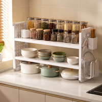 Modern Kitchen Rack, Desktop Rack, 2-Tier, Seasoning Rack, Spice Rack, 60cm Width, Metal, White, Storage