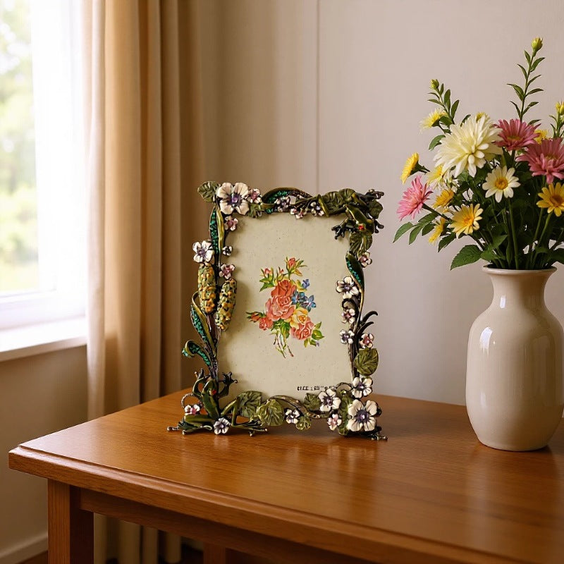 Enamel Cartoon Metal Photo Frame, New Chinese Style Tabletop Frame