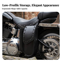 Studded Motorcycle Side Bag with Mounting Tabs Water-Resistant Motorcycle Side Bag Universal Synthetic Leather Saddlebag Large Capacity for Motorcyclists, Riders, Daily Riding
