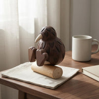 Carved Flightless Bird Statue Artisanal Wooden Flightless Bird Bird Ornament