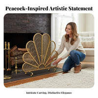 Peacock Fireplace Screen Handcrafted Decorative Metal Easy Assembly Freestanding Fireplace Cover for Pet Owners