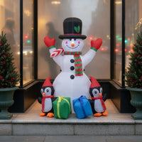 Outdoor Inflatable Snowman with Penguins Festive Snowman with Top Hat Easy Inflation Yard Decoration Oversized for Families, Garden, Lawn