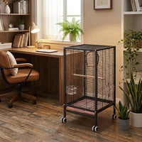 Flat Top Bird Cage for Budgies and Conures, Multiple-door Parrot Habitat, Indoor Outdoor Cockatiel Enclosure, Finch Set with Visible Accessories