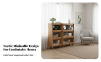 Small Space Friendly Nordic Design Sideboard Multi-Functional Ash Wood Buffet Cabinet Large Capacity Buffet Cabinet with Glass Doors Sturdy Construction for Apartment Dwellers, Homeowners, Families, Living Room, Entryway