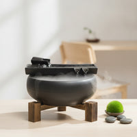 Ceramic Fountain with Wooden Stand Relaxing for Desk, Tea Table