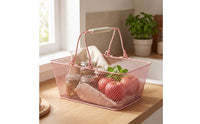 Wire Shopping Basket with Handle Portable Wire Mesh Shopping Basket Open-Top for Convenience Stores