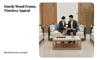 Light Luxury Design Oriental Seating Set Durable Wood Frame Oriental design Bench and Armchair Set Comfortable Sofa Group Minimalist Aesthetic for Interior Designers, Homeowners, Business Owners, Sales Office, Living Room, Hotel Lobby, Reception Area