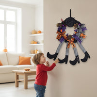 Wreath with Witch Legs Striped Door Wreath Easy to Hang Wall Hanging for Entryway