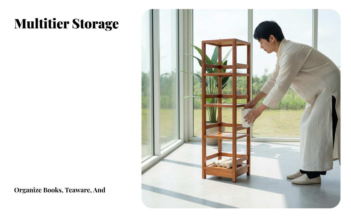 Chinese design Design Multi-Tier Narrow Stand Floor-Standing Display Shelf Sturdy Construction Freestanding Rack Easy to Clean for Tea aficionados, Collectors, Living Room, Small Spaces, Corners, Entryway