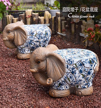 卡通庭院动物装饰摆件青花大象墩子庭院花园花盆底座阳台户外椅子