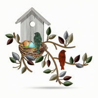 2D Metal Birdhouse Wall Art Flat Birdhouse Decoration with Bird Sturdy Metal Wall Decor for Entryway