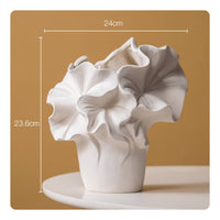 Handmade Ceramic Vase Neutral Color Ruffled Ceramic Vase Minimalist for Homestay