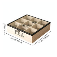 9-Grid Tea Storage Box Natural Wood Compartment Tea Box Multi-Purpose