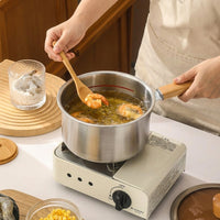 French Fries Deep Fryer with Frying Basket and Pan Lid, 2.5L Capacity Stainless Steel Pot with Wood Handle, 304 Stainless Steel Milk Pan