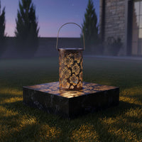 Flower Pattern Projection Light Portable Hollow Metal Lantern for Patio, Balcony