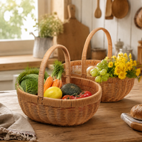 Small Basket with Integrated Handles, Lightweight Polywicker Fruit Basket, Empty Gift Baskets for Groceries & Storage