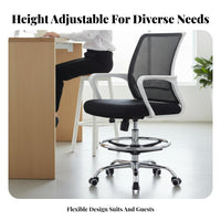 Drafting Chair with Foot Footrest 360-Degree Swivel for Reception Desk
