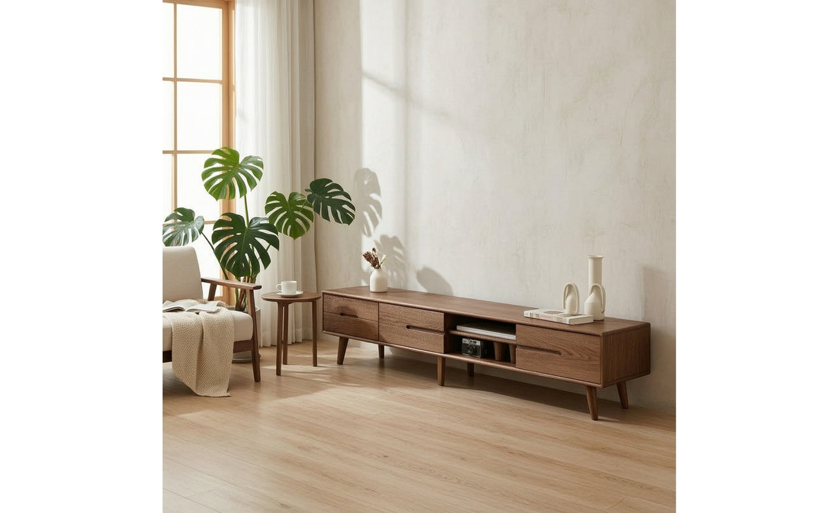 Minimalist TV Cabinet with Sliding Doors Low-Height Tv Stand with Sliding Doors Wood-Grain Lowboard Floor-Standing for Living Room, Apartment