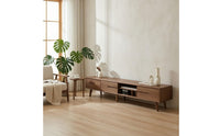 Minimalist TV Cabinet with Sliding Doors Low-Height Tv Stand with Sliding Doors Wood-Grain Lowboard Floor-Standing for Living Room, Apartment