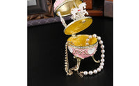 Jewelry Box Rhinestone Trim Enameled Trinket Box Hand-Painted for Tabletop