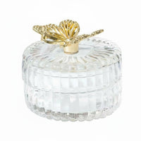 Elegant Design Crystal Candy Bowl Multi-Purpose Glass Jar with Butterfly Lid Gold & Silver Accents for Party