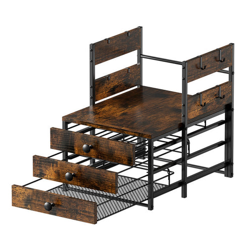 Coffee Bar Shelf with Drawers Industrial Mug Holder Space-Saving