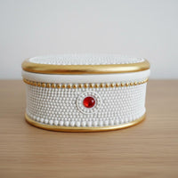Decorative Storage Container Artisan-Made Look Oval Trinket Case Gemstone Accent