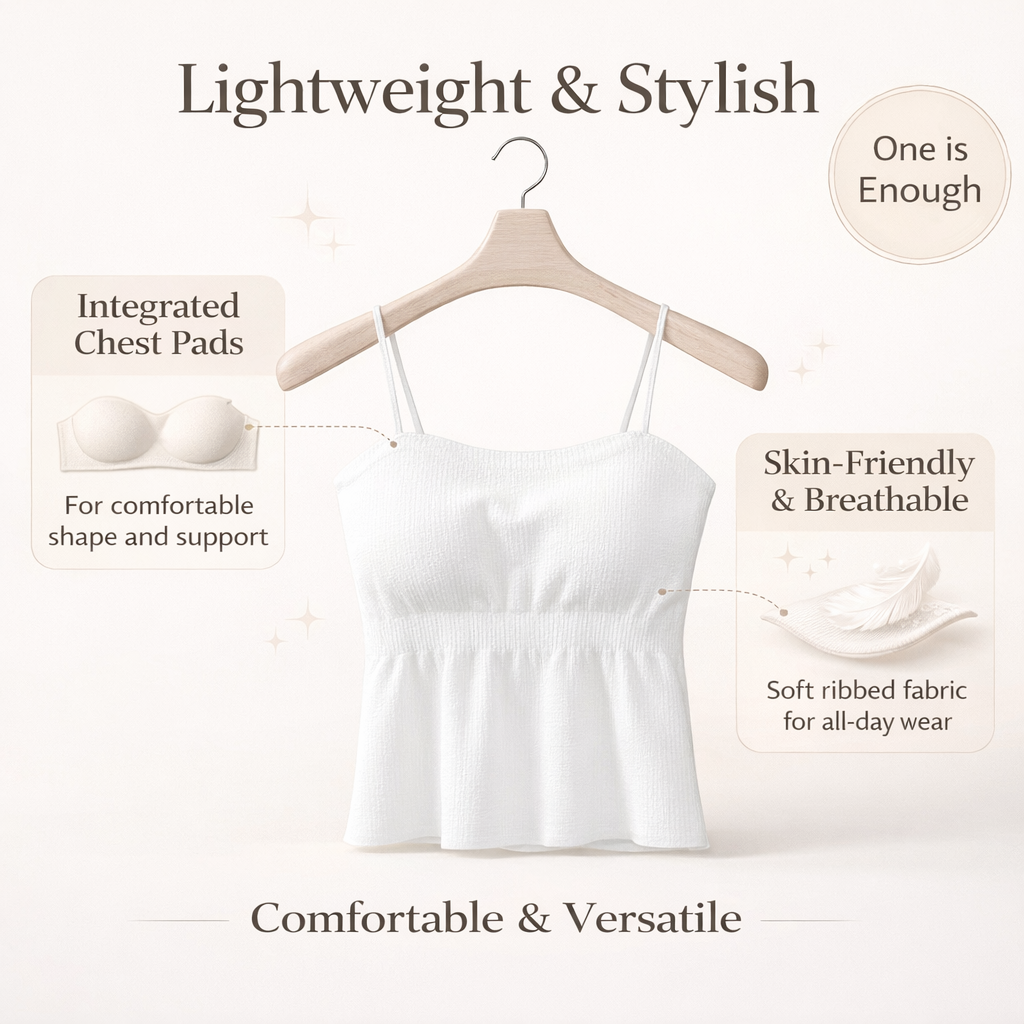 Vest Tops for Women with Built-In Bra Camisole and Integrated Padding, Ribbed Support with Full Coverage Cups for Layering