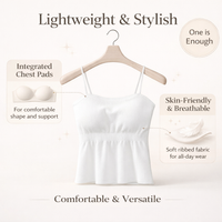 Vest Tops for Women with Built-In Bra Camisole and Integrated Padding, Ribbed Support with Full Coverage Cups for Layering
